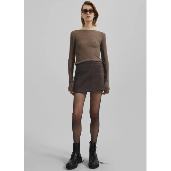 The Frankie Shop Mesa Sheer Long Sleeve Tee – Brown Top, view 4