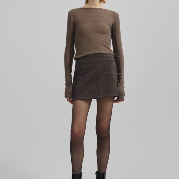The Frankie Shop Mesa Sheer Long Sleeve Tee - Brown - Oversized Minimalist Tops in Beige - Shop at Coveti