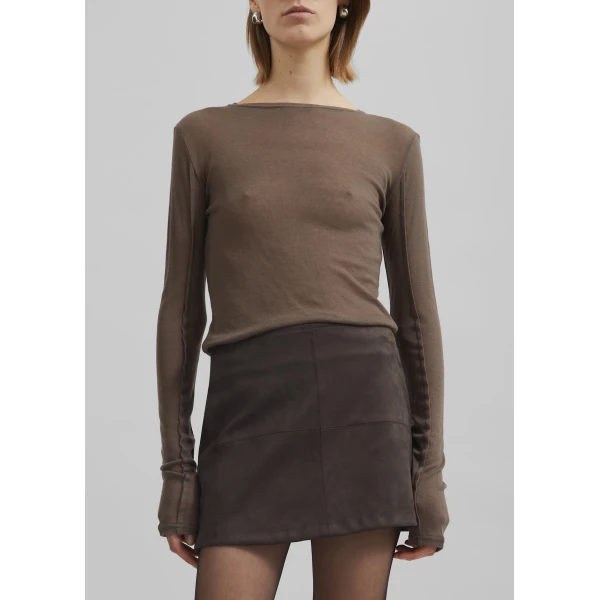The Frankie Shop Mesa Sheer Long Sleeve Tee – Brown Top, view 5