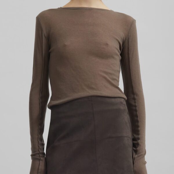 The Frankie Shop Mesa Sheer Long Sleeve Tee - Brown - Oversized Minimalist Tops in Beige - Shop at Coveti