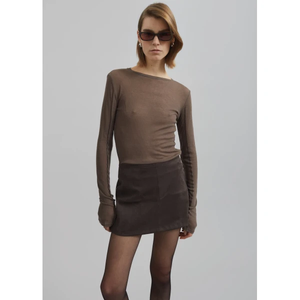The Frankie Shop Mesa Sheer Long Sleeve Tee – Brown Top, view 6