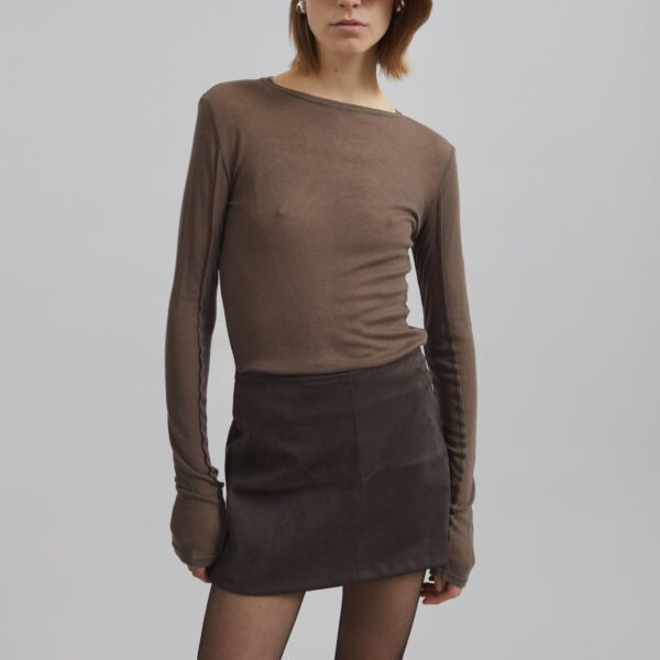 The Frankie Shop Mesa Sheer Long Sleeve Tee - Brown - Oversized Minimalist Tops in Beige - Shop at Coveti