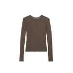 The Frankie Shop Mesa Sheer Long Sleeve Tee - Brown - Oversized Minimalist Tops in Beige - Shop at Coveti