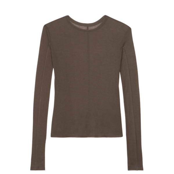 The Frankie Shop Mesa Sheer Long Sleeve Tee - Brown - Oversized Minimalist Tops in Beige - Shop at Coveti