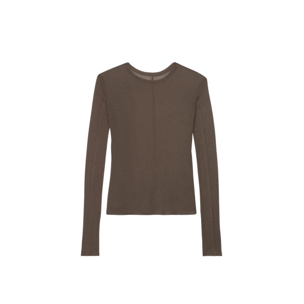The Frankie Shop Mesa Sheer Long Sleeve Tee - Brown - Oversized Minimalist Tops in Beige - Shop at Coveti