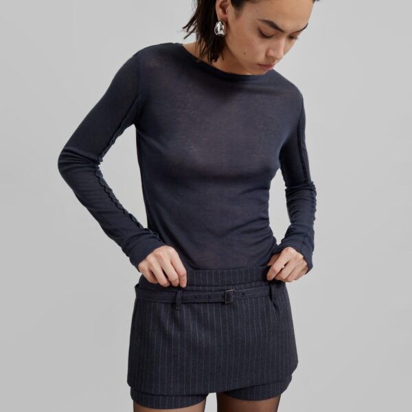 The Frankie Shop Mesa Sheer Long Sleeve Tee - Navy - Oversized Minimalist Tops in Blue - Shop at Coveti
