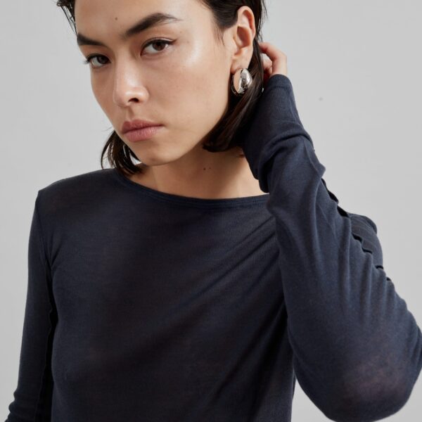 The Frankie Shop Mesa Sheer Long Sleeve Tee - Navy - Oversized Minimalist Tops in Blue - Shop at Coveti