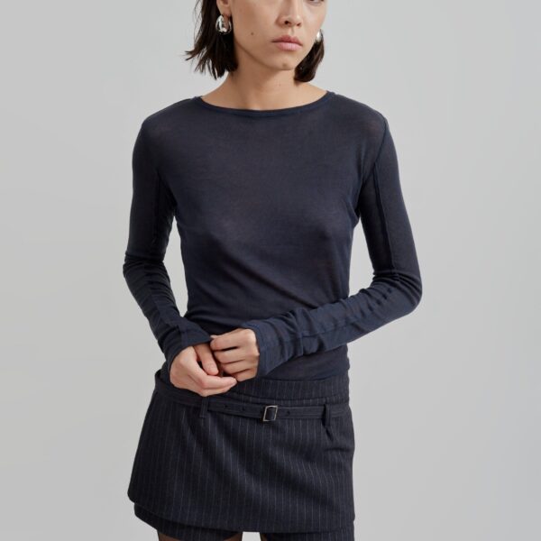 The Frankie Shop Mesa Sheer Long Sleeve Tee - Navy - Oversized Minimalist Tops in Blue - Shop at Coveti
