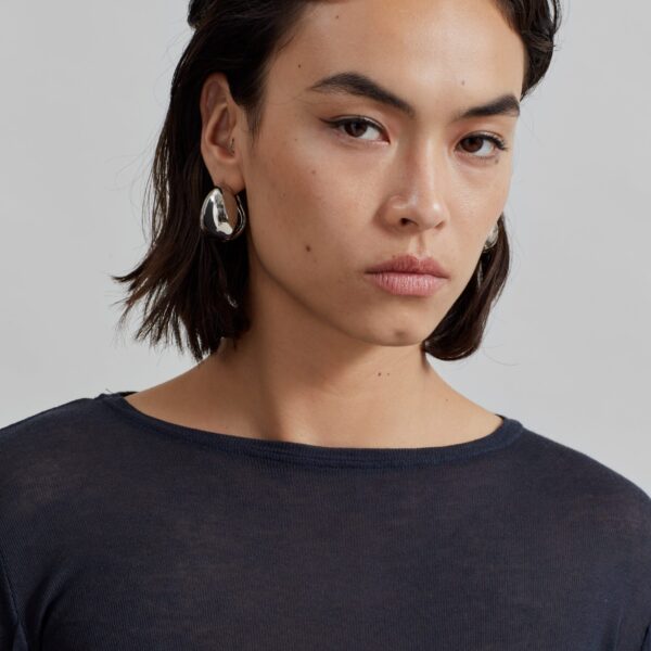 The Frankie Shop Mesa Sheer Long Sleeve Tee - Navy - Oversized Minimalist Tops in Blue - Shop at Coveti