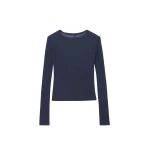 The Frankie Shop Mesa Sheer Long Sleeve Tee - Navy - Oversized Minimalist Tops in Blue - Shop at Coveti