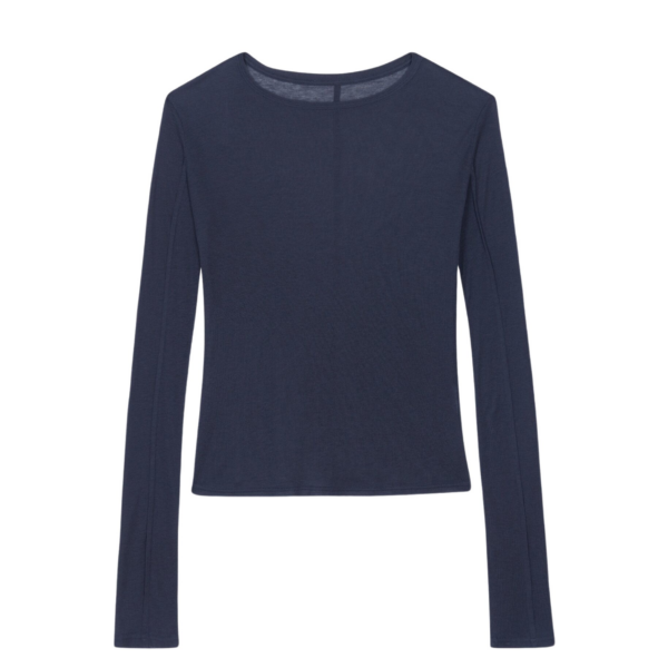 The Frankie Shop Mesa Sheer Long Sleeve Tee - Navy - Oversized Minimalist Tops in Blue - Shop at Coveti