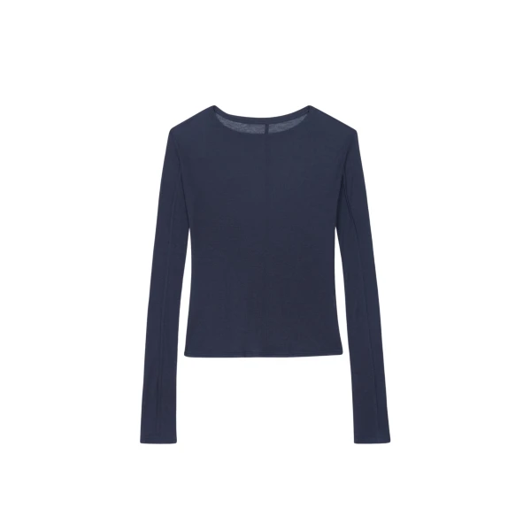 The Frankie Shop Mesa Sheer Long Sleeve Tee - Navy - Oversized Minimalist Tops in Blue - Shop at Coveti