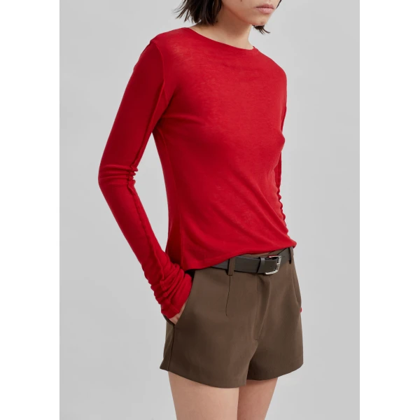 The Frankie Shop Mesa Sheer Long Sleeve Tee – Red Top, view 3