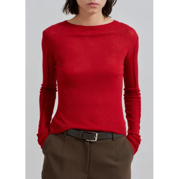 The Frankie Shop Mesa Sheer Long Sleeve Tee – Red Top, view 4