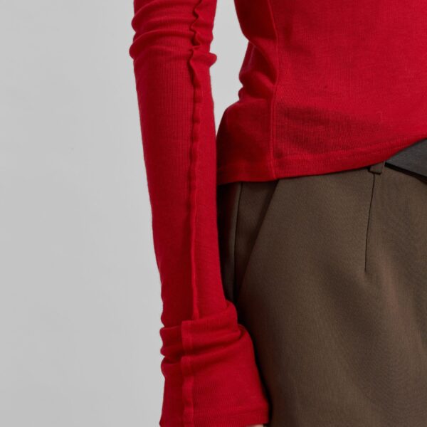The Frankie Shop Mesa Sheer Long Sleeve Tee - Red - Oversized Minimalist Tops in Red - Shop at Coveti