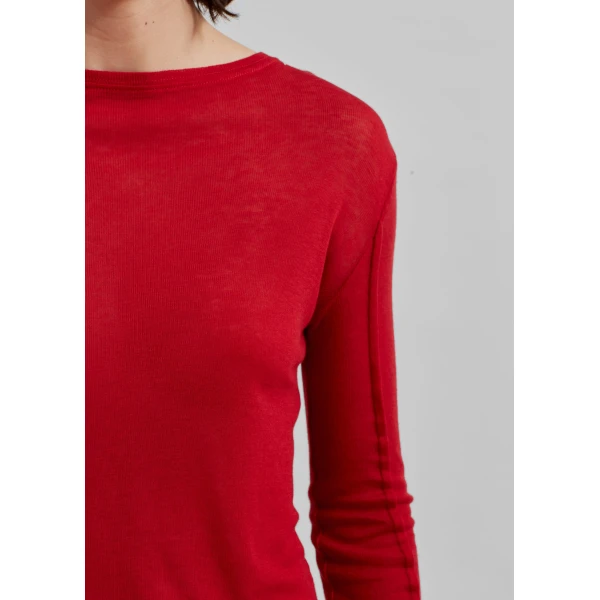 The Frankie Shop Mesa Sheer Long Sleeve Tee – Red Top, view 6