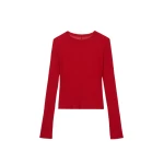 The Frankie Shop Mesa Sheer Long Sleeve Tee - Red - Oversized Minimalist Tops in Red - Shop at Coveti