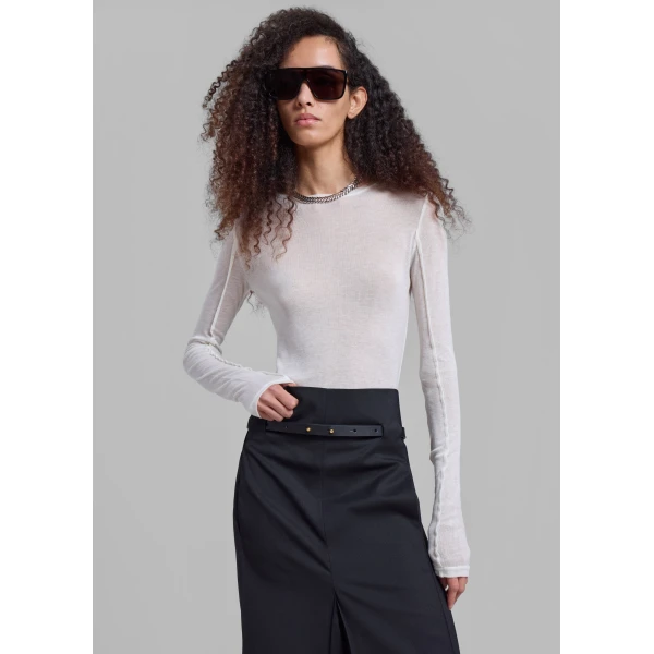 The Frankie Shop Mesa Sheer Long Sleeve Tee – White Top, view 2
