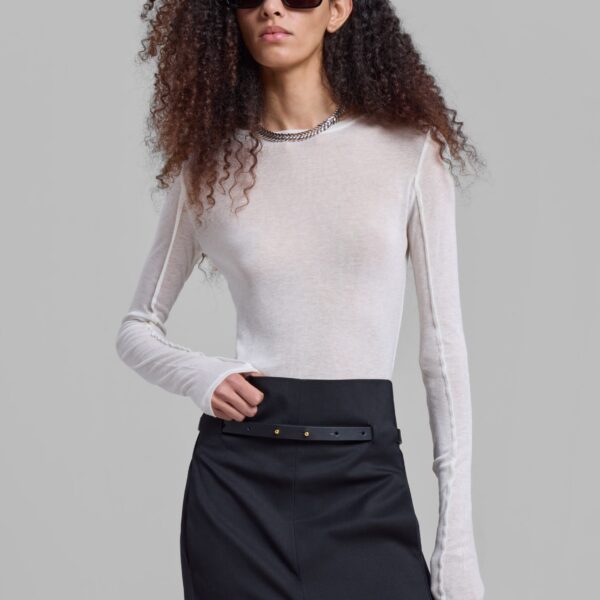 The Frankie Shop Mesa Sheer Long Sleeve Tee - White - Oversized Minimalist Tops in White - Shop at Coveti