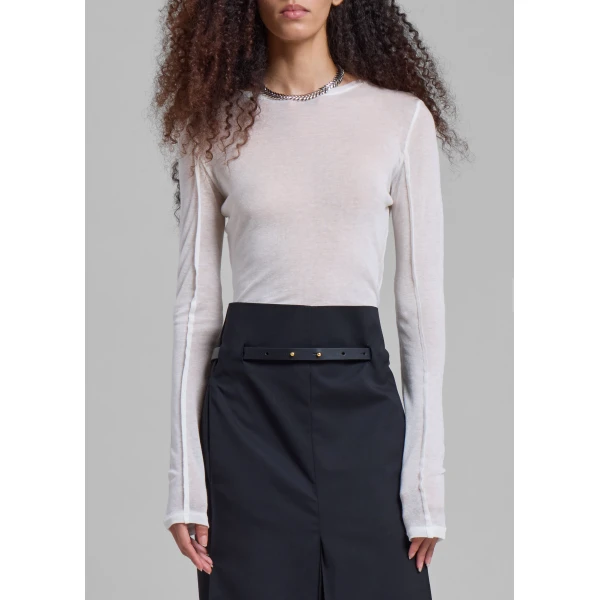 The Frankie Shop Mesa Sheer Long Sleeve Tee – White Top, view 3