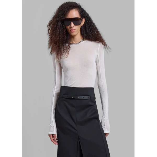 The Frankie Shop Mesa Sheer Long Sleeve Tee – White Top, view 6