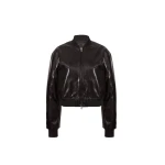 The Frankie Shop Micky Crackled Faux Leather Cropped Bomber - Dark Brown - Oversized Minimalist Jackets in Beige - Shop at Coveti