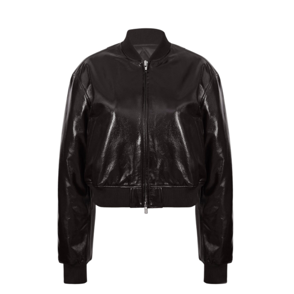 The Frankie Shop Micky Crackled Faux Leather Cropped Bomber - Dark Brown - Oversized Minimalist Jackets in Beige - Shop at Coveti