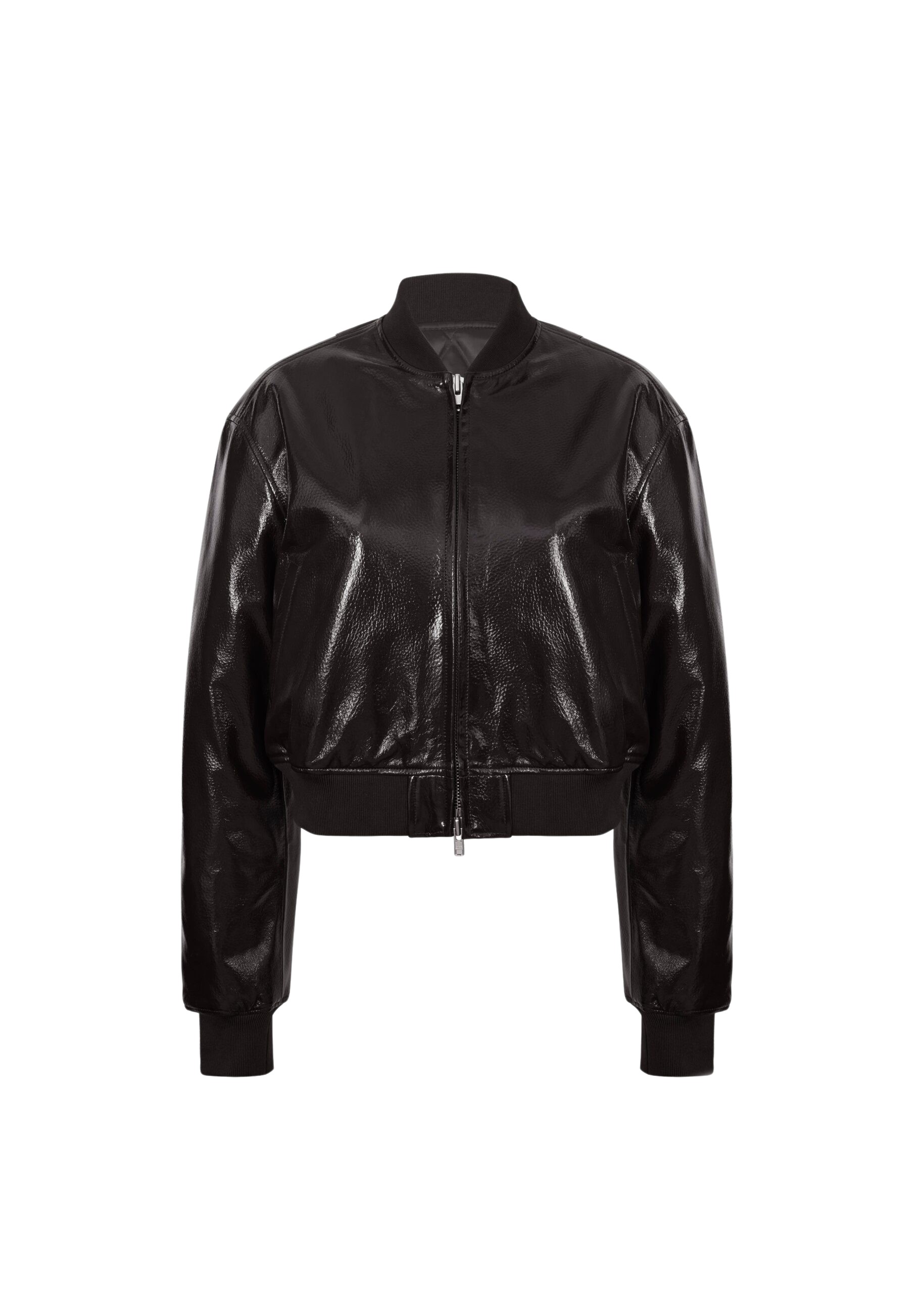 The Frankie Shop Micky Crackled Faux Leather Cropped Bomber – Dark Brown Jacket