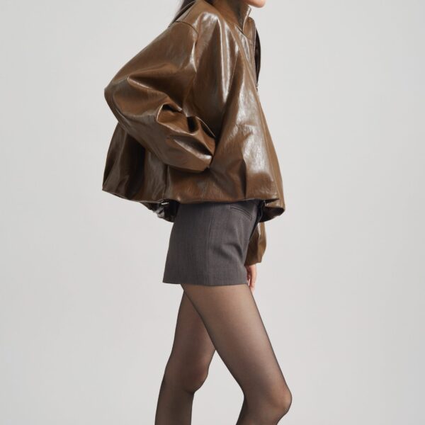 The Frankie Shop Milford Faux Leather Balloon Jacket - Brown - Oversized Minimalist Jackets in Beige - Shop at Coveti