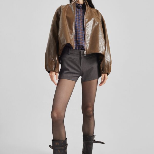 The Frankie Shop Milford Faux Leather Balloon Jacket - Brown - Oversized Minimalist Jackets in Beige - Shop at Coveti