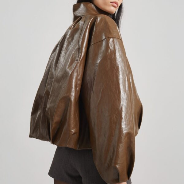 The Frankie Shop Milford Faux Leather Balloon Jacket - Brown - Oversized Minimalist Jackets in Beige - Shop at Coveti