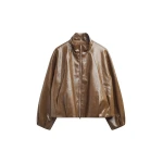 The Frankie Shop Milford Faux Leather Balloon Jacket - Brown - Oversized Minimalist Jackets in Beige - Shop at Coveti