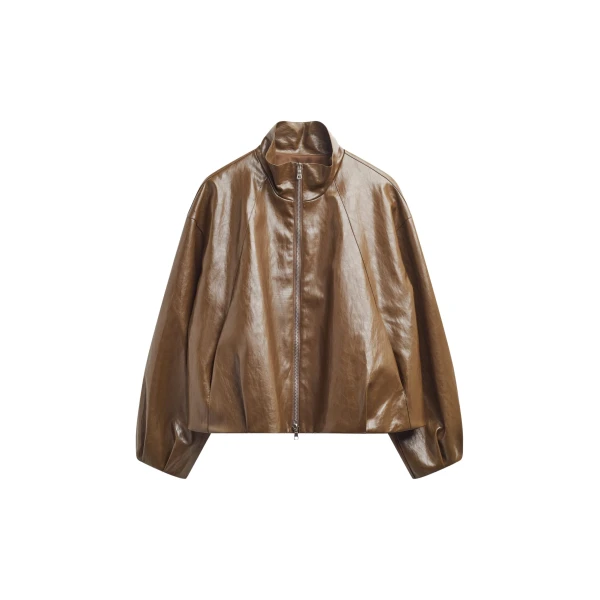 The Frankie Shop Milford Faux Leather Balloon Jacket - Brown - Oversized Minimalist Jackets in Beige - Shop at Coveti