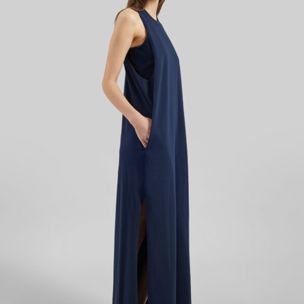 The Frankie Shop Milla Jersey Dress - Dark Navy - Oversized Minimalist Dresses in Blue - Shop at Coveti