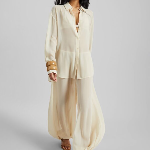 The Frankie Shop Mio Sheer Balloon Pants - Beige - Oversized Minimalist Pants in Beige - Shop at Coveti