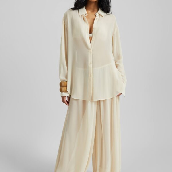 The Frankie Shop Mio Sheer Balloon Pants - Beige - Oversized Minimalist Pants in Beige - Shop at Coveti