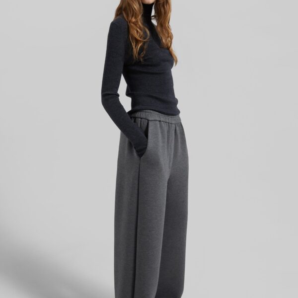 The Frankie Shop Mirca Neoprene Elastic Pants - Dark Grey - Oversized Minimalist Pants in Grey - Shop at Coveti