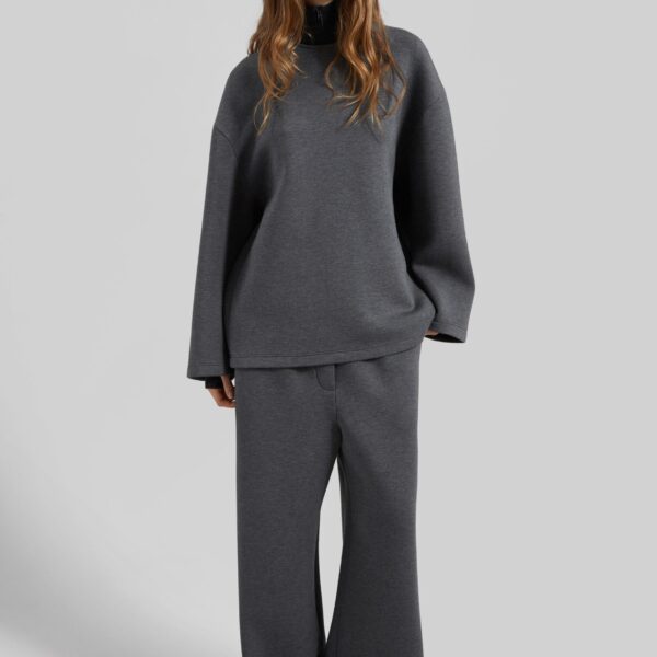 The Frankie Shop Mirca Neoprene Elastic Pants - Dark Grey - Oversized Minimalist Pants in Grey - Shop at Coveti