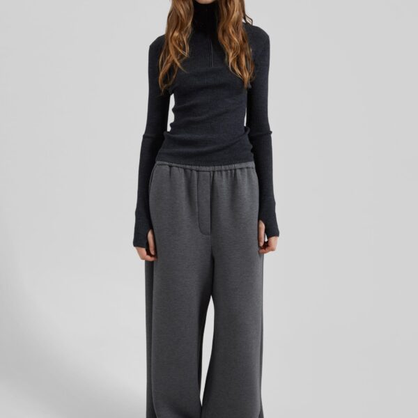The Frankie Shop Mirca Neoprene Elastic Pants - Dark Grey - Oversized Minimalist Pants in Grey - Shop at Coveti