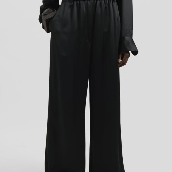 The Frankie Shop Mirca Satin Elastic Pants - Black - Oversized Minimalist Pants in Black - Shop at Coveti