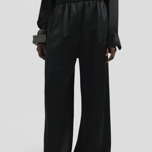 The Frankie Shop Mirca Satin Elastic Pants - Black - Oversized Minimalist Pants in Black - Shop at Coveti