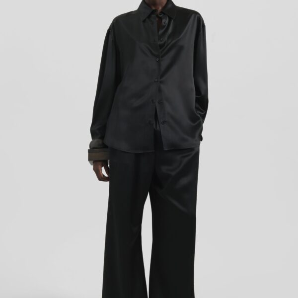The Frankie Shop Mirca Satin Elastic Pants - Black - Oversized Minimalist Pants in Black - Shop at Coveti