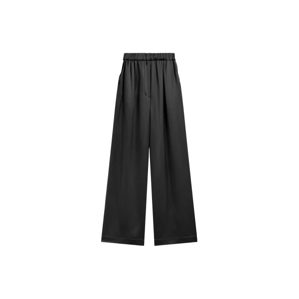 The Frankie Shop Mirca Satin Elastic Pants - Black - Oversized Minimalist Pants in Black - Shop at Coveti