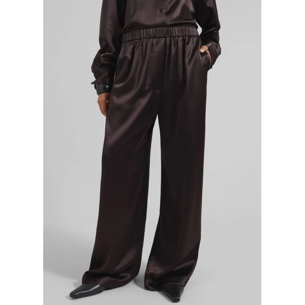 The Frankie Shop Mirca Satin Elastic Pants – Brown, view 2