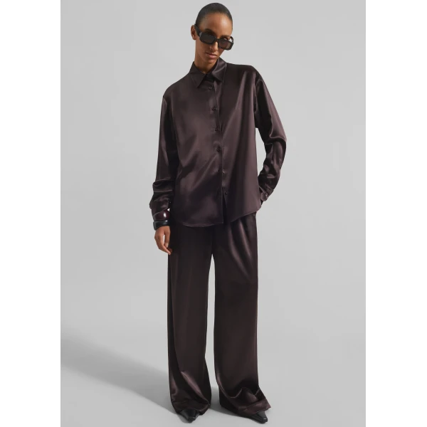 The Frankie Shop Mirca Satin Elastic Pants – Brown, view 3