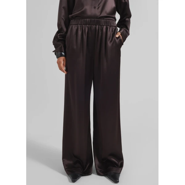 The Frankie Shop Mirca Satin Elastic Pants – Brown, view 5