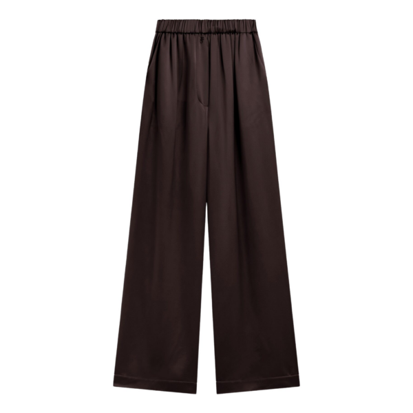 The Frankie Shop Mirca Satin Elastic Pants - Brown - Oversized Minimalist Pants in Beige - Shop at Coveti