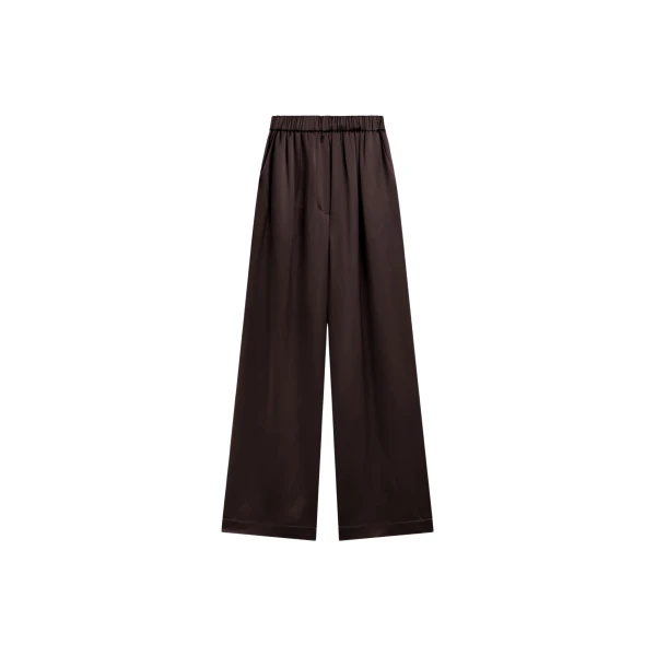 The Frankie Shop Mirca Satin Elastic Pants - Brown - Oversized Minimalist Pants in Beige - Shop at Coveti