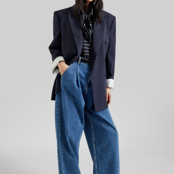 The Frankie Shop Monterey Structured Blazer - Dark Navy - Oversized Minimalist Jackets in Blue - Shop at Coveti
