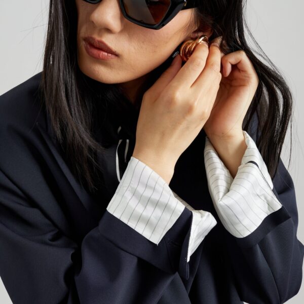 The Frankie Shop Monterey Structured Blazer - Dark Navy - Oversized Minimalist Jackets in Blue - Shop at Coveti